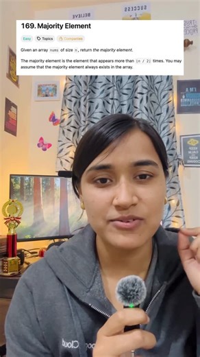 Gyani Kumari on Instagram: "Can you solve this without a HashMap? 🤔 Problem: Find the element that appears more than N/2 times. Challenge: Space Complexity must be O(1). Meet: Moore’s Voting Algorithm. The concept is simple: Cancellation. If you have a Majority, your count will survive even if every non-majority element tries to cancel you out. Candidate == Current 👉 Increase Count Candidate != Current 👉 Decrease Count If Count drops to 0, we pick a new candidate. The one left standing at the