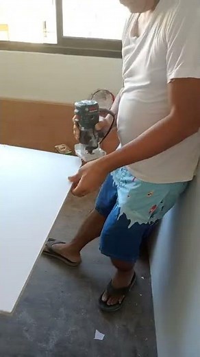 Formica Laminate Flush Trimming Bit using Bosch Router prior to PVC Edge band