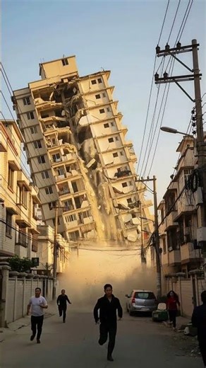 Moment of Controlled Demolition of a High-Rise Apartment in the City!