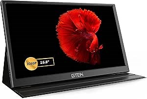 GTek Portable Monitor 15.8 Inch IPS Full HD 1920 x 1080P Screen with Speaker, Second Dual Computer Display, Wider Than 15.6 Inch, External Travel Monitor for MacBook Laptop PC, Includes Smart Cover