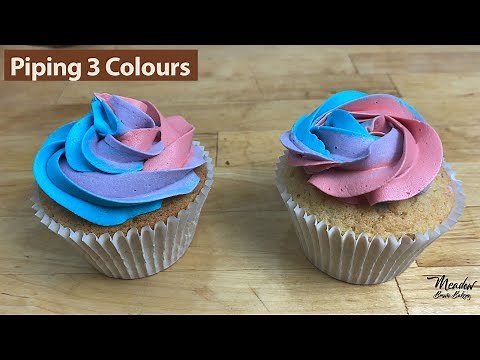 How to swirl 3 colours of icing : Put 3 colors in a piping bag : Decorating cupcakes for beginners