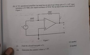 A 741 operational amplifier (op amp) has an open-loop voltage g... | Filo