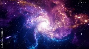 Cosmic explosion of vibrant nebula gases and stardust with zoom, lighting, otherworldly, and surreal effects