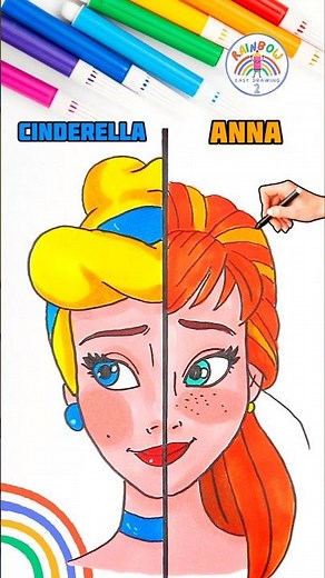 Draw So Cute Disney Princesses | Draw Princess Cinderella and Anna 🌈👸🏼#disney #drawing #short