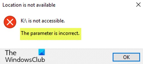 Drive is not accessible, The parameter is incorrect on Windows 11