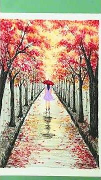 How to Draw a Beautiful Autumn Landscape with Pencil & Oil Pastels | Step-by-Step Drawing