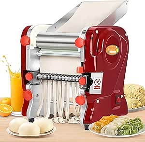 Newhai Commercial Electric Pasta Maker, Automatic Noodle Machine, 2-in-1 Heavy Duty Dough Roller Pressing Machine, with 2mm/6mm Blade, 550W Stainless Steel (with a 2mm/6mm dual use blade)