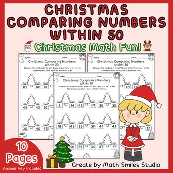 Christmas Comparing Numbers Within 50 | Greater Than Less Than Equal | K-1st