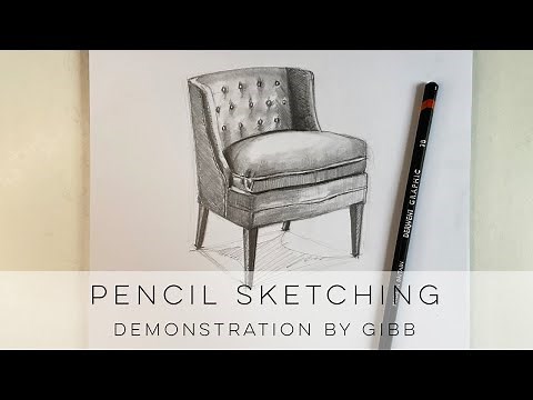 How to draw furniture from beginning to end - a lounge chair sketch in pencil