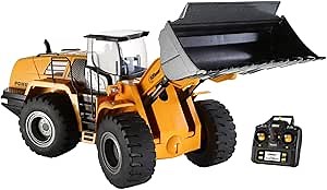 Top Race 10 Channel RC Bulldozer Full Functional Remote Control Front Loader Construction Tractor - Full Metal Toy, 1:14 Scale, Remote Control Construction Vehicles, Can Dig up to 3.5 lbs