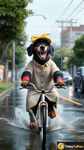 3D Funny Dog Cycling in Rain – Umbrella Chaos! 🚴🐶🌧️