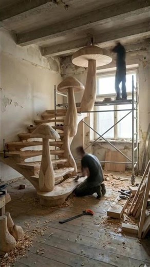 Mushroom-Inspired Luxury Wooden Staircase | Organic Sculptural Interior Design