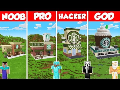 Starbucks Coffee Shop Build Battle Challenge - Noob vs Pro vs Hacker vs God - Minecraft Animation
