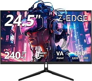 24.5" Gaming Monitor 240Hz, Z-Edge UG25F FHD 1920x1080 Computer Monitor, 1ms Frameless LED, Contrast Ratio 5000:1
