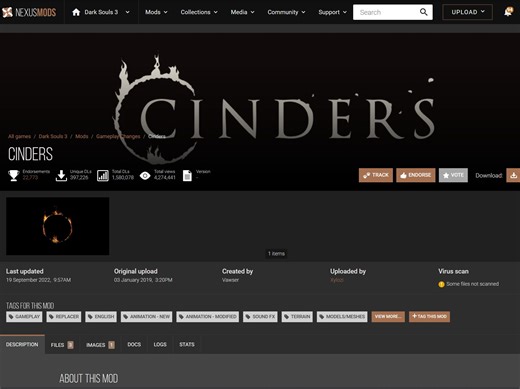 关于黑暗之魂3的Cinders mod安装方法