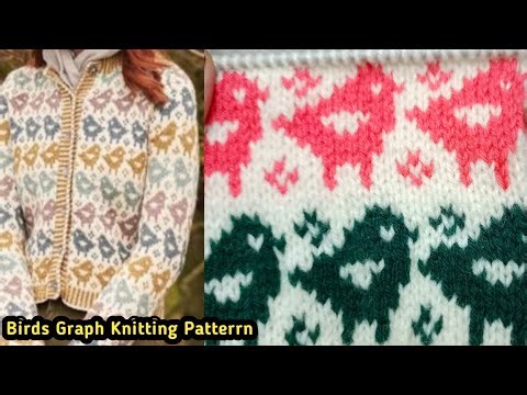 Knitting Graph Pattern #291 | Easy Bird Motif Graph Chart for Cardigan