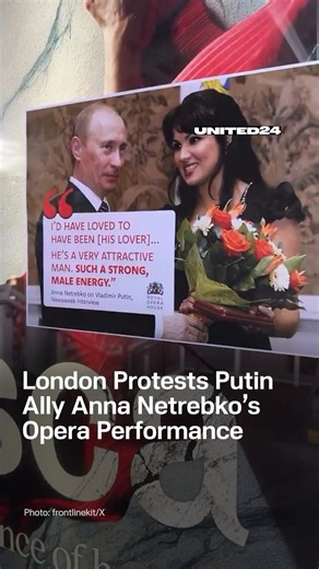 People protested as Anna Netrebko, a singer linked to Putin, stars in Tosca at the Royal Opera House. She is also scheduled to perform there in December. Netrebko is connected to Putin’s inner circle. In 2021, she celebrated her birthday at the Kremlin and supported Russia’s invasion of the east of Ukraine in 2014. #nostageforrussia | United24 Media