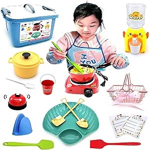 Amazon.com: Kids Junior Tiny Real Easy Cooking Kitchen Set and Baking Kit - Mini Stove Burner, Chef - Easy Bake Cook Real Food Utensils Gift for Boys Girls Ages 6-12 : Toys & Games