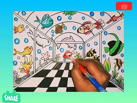 One Point Perspective Aquarium Drawing