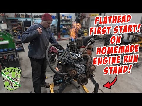 Flathead V8 FIRST RUN on Homemade Engine Run Stand!