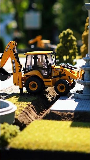 RC Backhoe Loader Digging a Ditch