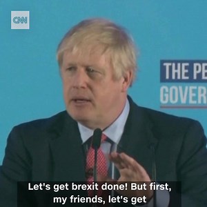"Let's get Brexit done! But first, my friends, let's get breakfast done." Prime Minister Boris Johnson delivers a speech after a resounding win in the UK general election. https://cnn.it/2rKXw0e | CNN