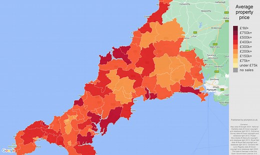Cornwall house prices in maps and graphs. 12/2025