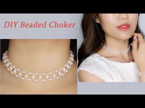 Easy DIY Pearl and Crystal Beading Choker Necklace with Lace Texture / DIY Handmade Jewelry Tutorial
