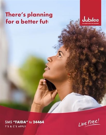 Life is not about the dreams that seem out of reach. ​ It’s about discovering how far you can go. There’s living and living free. ​ Live free and Go Big with the Jubilee Faida Elite plan. Invest smartly, earn competitive returns, and take on your future with peace of mind. Start today with just KES5,000. SMS ‘FAIDA ELITE’ to 24464. Jubilee Life Insurance, Live Free!​ ​ #LiveFree #GoBig | Jubilee Insurance Company of Kenya