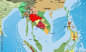 Southeast Asia Political Map: A vibrant, detailed political map of Southeast Asia, showcasing the diverse nations and their borders. Explore the intricate geopolitical landscape of this dynamic region