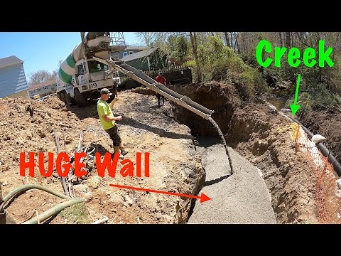 Building a Redi Rock retaining wall on a creek
