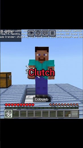 Minecraft cobweb clutch with third person front perspective in mobile pe #shorts