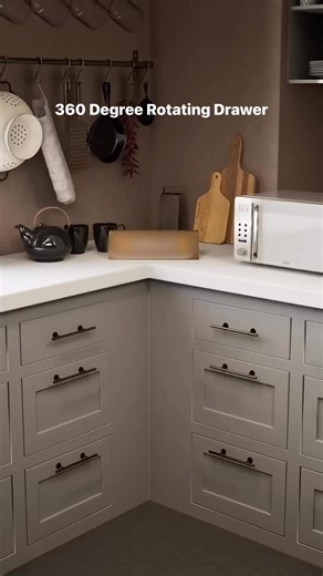 360 Degree Rotating Drawer is a creative idea to utilize kitchen corners 🔄💫✨💡 What do you think about this? 💭 • • #kitchencorner #kitchendrawer #kitchenstorage | Tiffany Design Studio