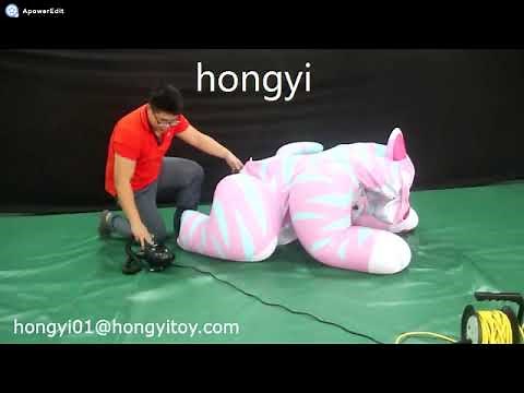 Operate Video Of Inflatable Tiger Suit , Pink Cute Double PVC Tiger Costume