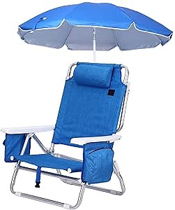CDEN Backpack Beach Chair, Sand Chair, Beach Chairs for Adults, 7-Position Reclining, with Backpack Straps, Cooler and Umbrella, Cup Holder Outdoor, Camping, BBQ, Travel, Picnic (1 Pack)