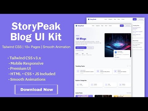 StoryPeak Tailwind Blog Template | Responsive HTML + Tailwind CSS Blog Website UI