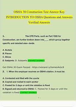 Osha 30 Construction Test Answer Key Introduction To Osha Questions And Answers 2023 100 Verified An
