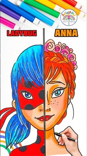 Draw Cute Disney Princesses | Draw Princess Miraculous VS. Anna Wow 🌈👸🏼#disney #drawing #short