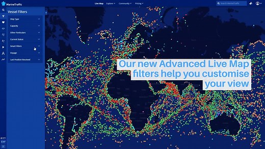MarineTraffic Live Map just got smarter While our Live Map allows you to monitor vessels of any condition/operation around the world in real-time, our latest map filters help you customise your view & visualise only the vessels that are engaged in specific events. We have tracked over 267K vessels in the last 24 hours, but how many of them are sailing in high winds? Where are most tugging operations taking place right now? Using our Advanced Live Map Filters, you can now see more of what you wan