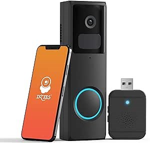 Dzees Doorbell Camera Wireless, Smart WiFi Video Doorbell with Chime, Doorbell Camera with No Subscription, AI Analysis, Battery Powered, Anti Theft, 2-Way Talk, Real-Time Notification, IP66