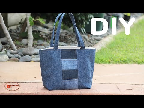 QUICK AND EASY JEANS TOTE BAG SEWING TUTORIAL | RECYCLED MATERIALS BAG | DENIM BAGS FROM OLD JEANS