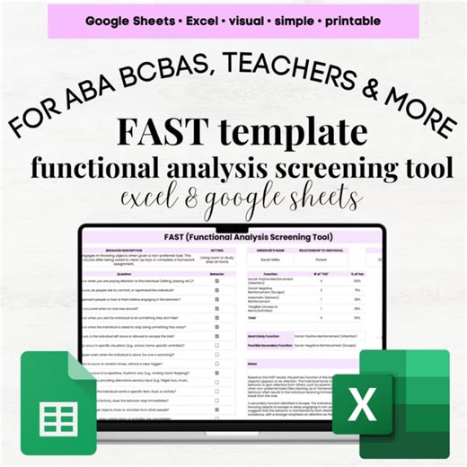 Functional Analysis Template, ABA Functional Behavior Assessment Template, FAST