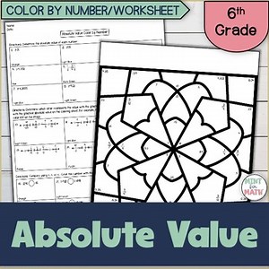 Absolute Value Color by Number and Worksheet NO PREP 6th Grade