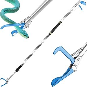 Snake Tongs Heavy Duty, 66" Snake Handling Tools Professional Rubber Coated Wide Jaw Handling Tool with Lock Extend Long Collapsible Snake Tongs Long Handle Non-Slip Foam Grip Stainless Steel