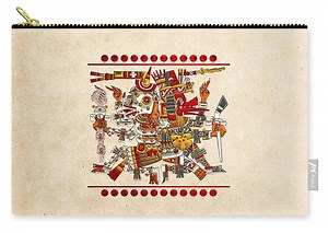 Codex Borgia - Aztec Gods - Mictlantecuhtli God of Death with Quetzalcoatl Wind God on Vellum Zip Pouch by Serge Averbukh
