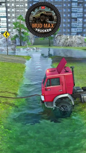 Spintires Mudrunner Truck #122 Kamaz Tanker Towing Log Trailer Truck with Tanker Cross Water Ditch