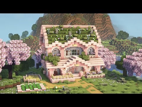 [Minecraft] How to Build a Cute Cherry Blossom House / Tutorial
