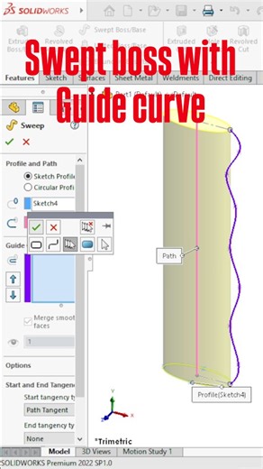 Hitesh Malviya on Instagram: "How to use the swept boss base feature with a guide curve in solidworks ..... solidworks tips #solidworks #cad #solidworkstips #followformore #malviyacad #malviyacadsolution"
