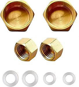 Brass Pipe Cap, Hex Pipe Plumbing Plug Caps, 3/8” 1/2” NPT Female Threaded Fitting End Cap with Rubber Gasket (Fittings for 5/8" 3/4" ID), 4 Piece