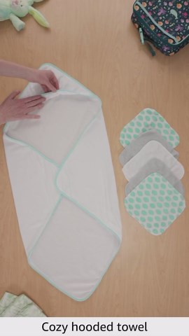 Luvable Friends Unisex Baby Hooded Towel with Five Washcloths, Cotton,Polyester,Ikat Elephant, One Size